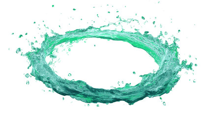 Obraz premium Circular splash of green water, vibrant and energetic, isolated on a white background.