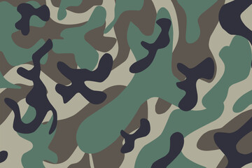 Seamless military camouflage pattern in shades of green, brown, and black. A classic army fabric texture for backgrounds, clothing, and graphic design.