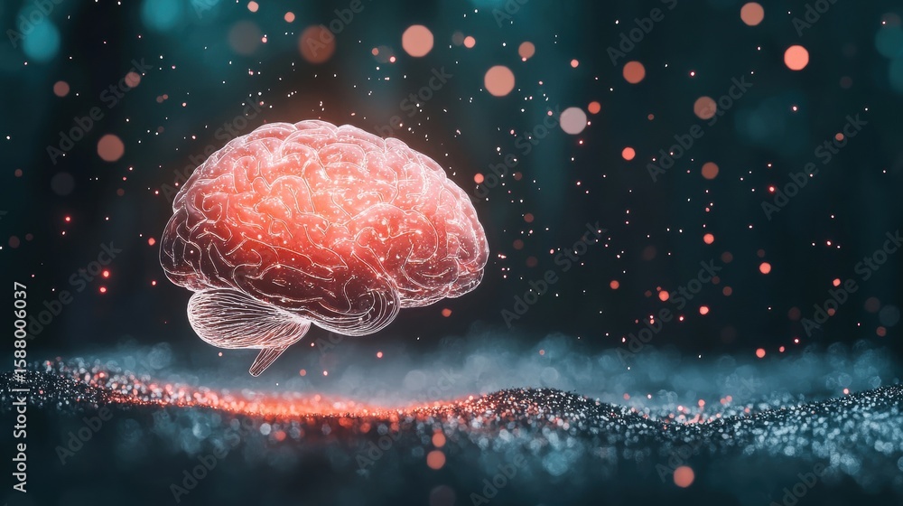 Wall mural brain abstract concept of an ai brain merging with a human thought process.