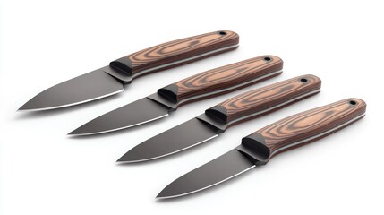 Fototapeta premium 3D lineup of kitchen knives on white background