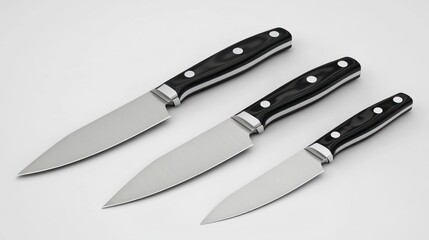 Fototapeta premium 3D lineup of kitchen knives on white background
