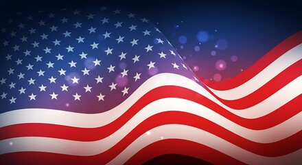 Obraz premium Stars and Stripes: a patriotic American flag, the symbol of the USA, featuring red and white stripes with blue stars