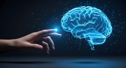 Hand Interacting with a Digital Representation of a Brain