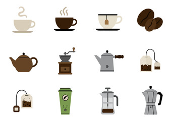 Graphic 12 coffeetea illustrations Cups beans makers teapot tea bags