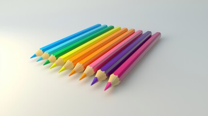 Fototapeta premium 3D lineup of colored pencils arranged in a row on white