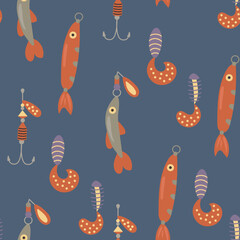 Fishing Lures Seamless Pattern Illustration. Endless textures for your design
