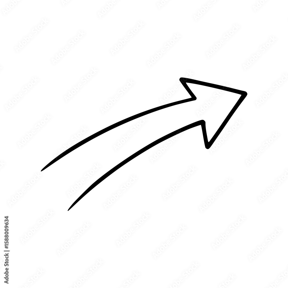 Poster line drawing of an arrow pointing upwards with curved tail, isolated vector image on transparent bac