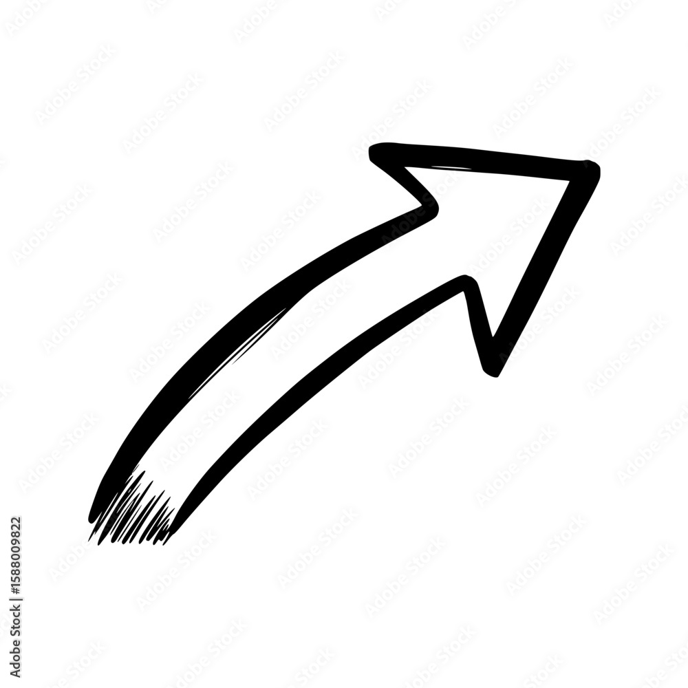 Poster black arrow pointing upwards in a simple line drawing style, isolated vector image on transparent ba