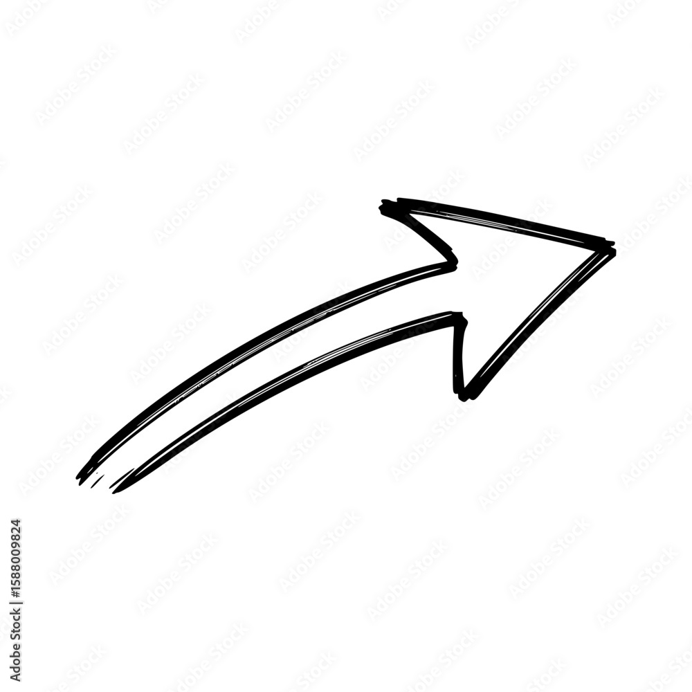 Poster line drawing arrow pointing right, isolated vector image on transparent background