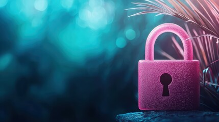 Cyber Concept of online security with a glowing padlock on a digital background.