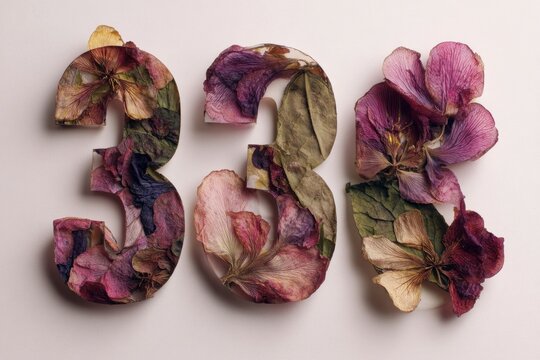Dried flowers form the numbers 333