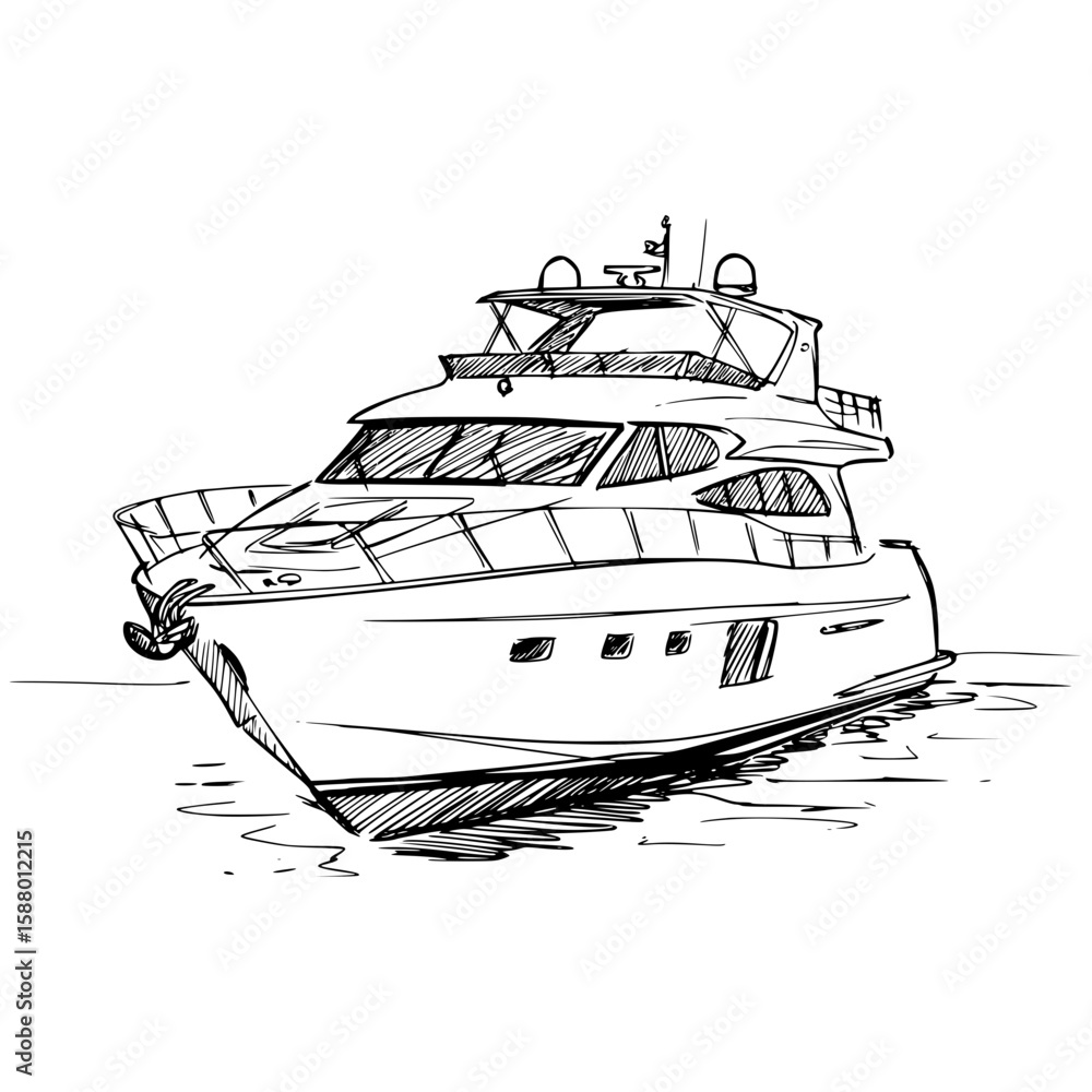 Poster yacht sketch in line drawing style, isolated vector image on transparent background