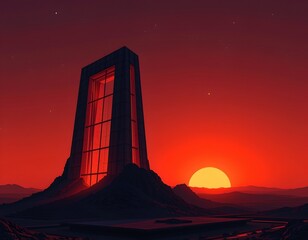 Fototapeta premium Futuristic Tower Surreal Warm Sunset