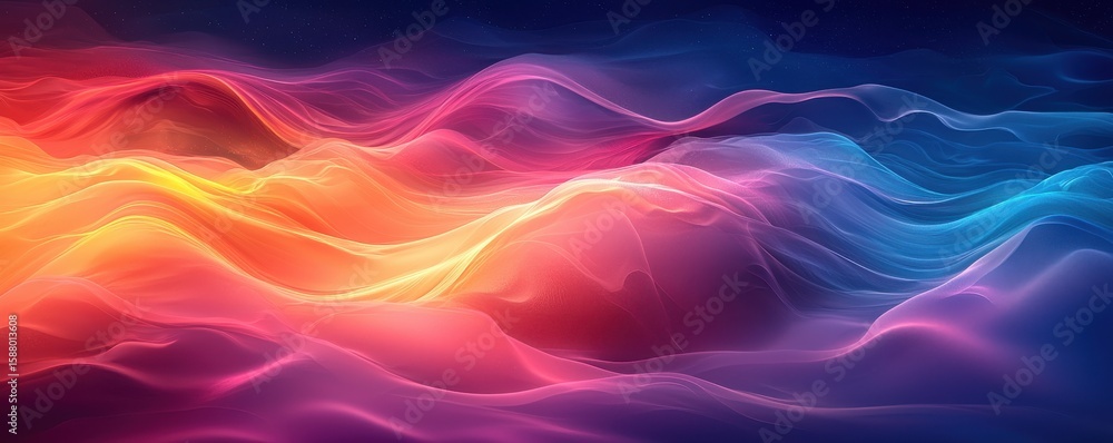 Poster vibrant flowing abstract waves in spectrum gradient colors