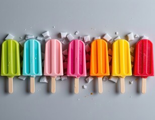 Colorful Pastel Popsicles with Ice Cubes Arrangement