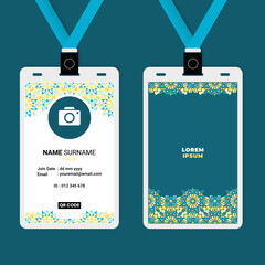 ID Card Design with Oriental Geometric Luxury Ornament Border on Top and Bottom