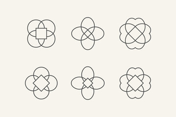 Flower circle emblem. Geometric logo. Modern abstract linear compositions.