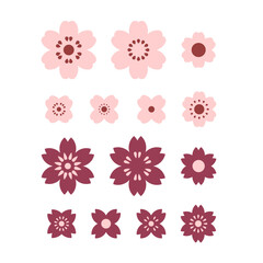Sakura flower design element. Set of 14 geometric shape for label. Modern linear design emblem.