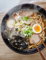 Steaming Bowl of Delicious Ramen Noodle Soup Perfect for Asian Food