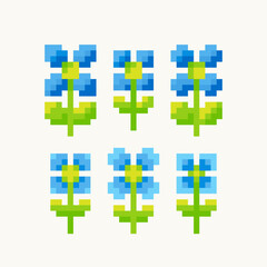 Geometric stylized flowers. Set of Pixel art flowers.