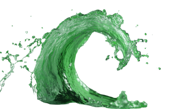 Green wave splash isolated on white background.