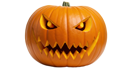 Spooky Carved Halloween Pumpkin on White.