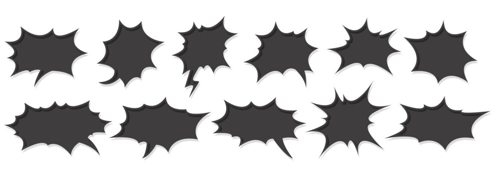 Manga speech bubbles for text with bomb blast effect. Comic pop art vector frame. Silhouette of chat shape for conversation and shouting action message. Irregular anime template