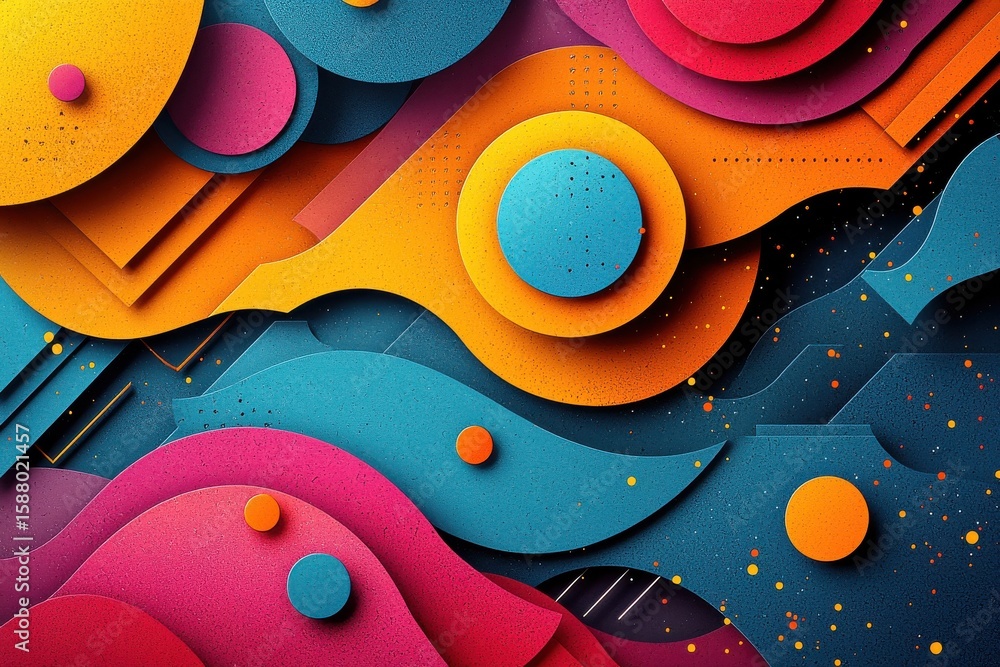Poster abstract colorful design with overlapping circular and wavy geometric shapes