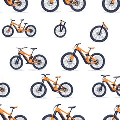 Naklejka premium Flat style seamless pattern of mountain bikes, playful and modern, isolated on white.