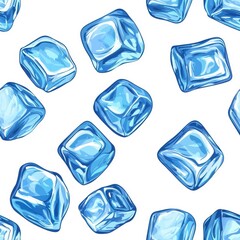 Fototapeta premium Flat style seamless pattern of ice cubes, crisp and cool designs, isolated on white background.