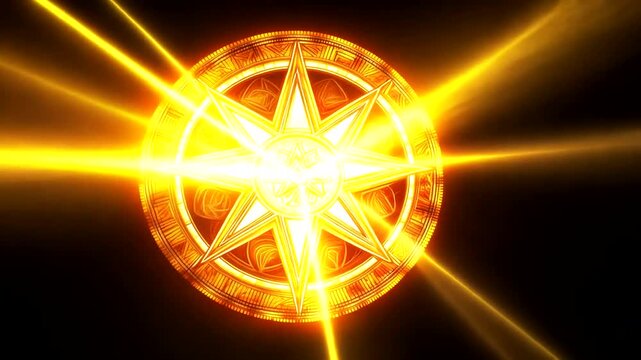 Radiant golden symbol bursts with light