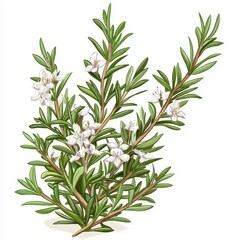 Fototapeta premium Flat style illustration of rosemary, isolated on a white background, highlighting its delicate structure and texture.