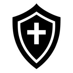 Obraz premium Medieval shield silhouette with a prominent cross emblem and ornate border
