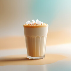 Iced Latte with Coconut and Cream in a Glass – Refreshing Summer Drink on Light Background