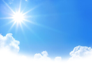 Bright Blue Sky with Sun and White Clouds – Weather Background