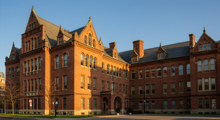 Naklejka premium Old Brick Hospital with Classic Architecture 