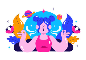 Breathwork Vector Illustration with Peaceful Meditation for Wellness, Featuring Mindfulness, Healthy Lifestyle, Relaxation, and Mental Health