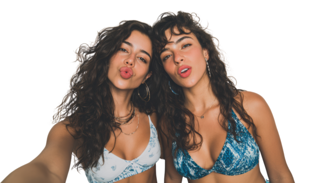 Two women making playful faces while taking a selfie.