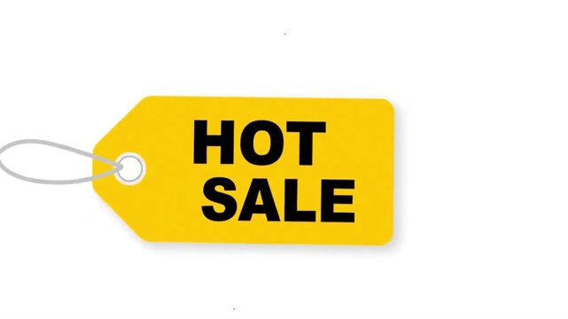 A yellow sale tag with black text HOT SALE and a gray string