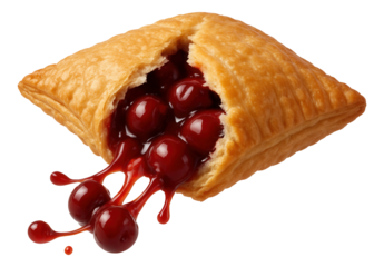 Cherry turnover tearing with syrupy cherries escaping.