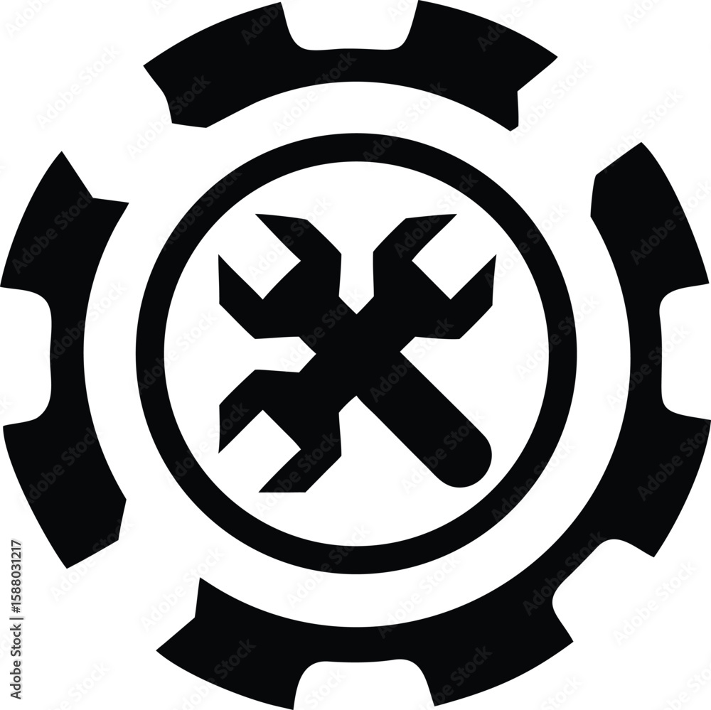 Poster bold flat icon symbolizing a technical workflow with interconnected steps and progress isolated on t