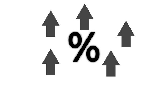 Concept of financial interest rates and dividends provision of financial services.Businessman showing percentage icons and up arrow icons. Interest Rates Stocks Finance Ratings on white background.