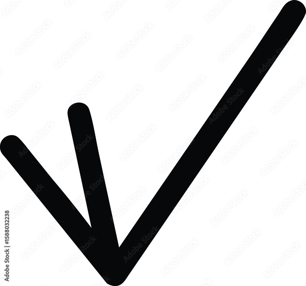 Poster bold black outline checkmark icon with two parallel lines isolated on transparent background