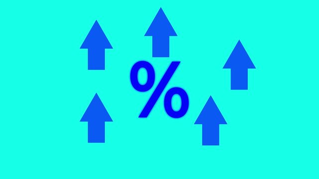 Concept of financial interest rates and dividends provision of financial services.Businessman showing percentage icons and up arrow icons. Interest Rates Stocks Finance Ratings Mortgage Rates.