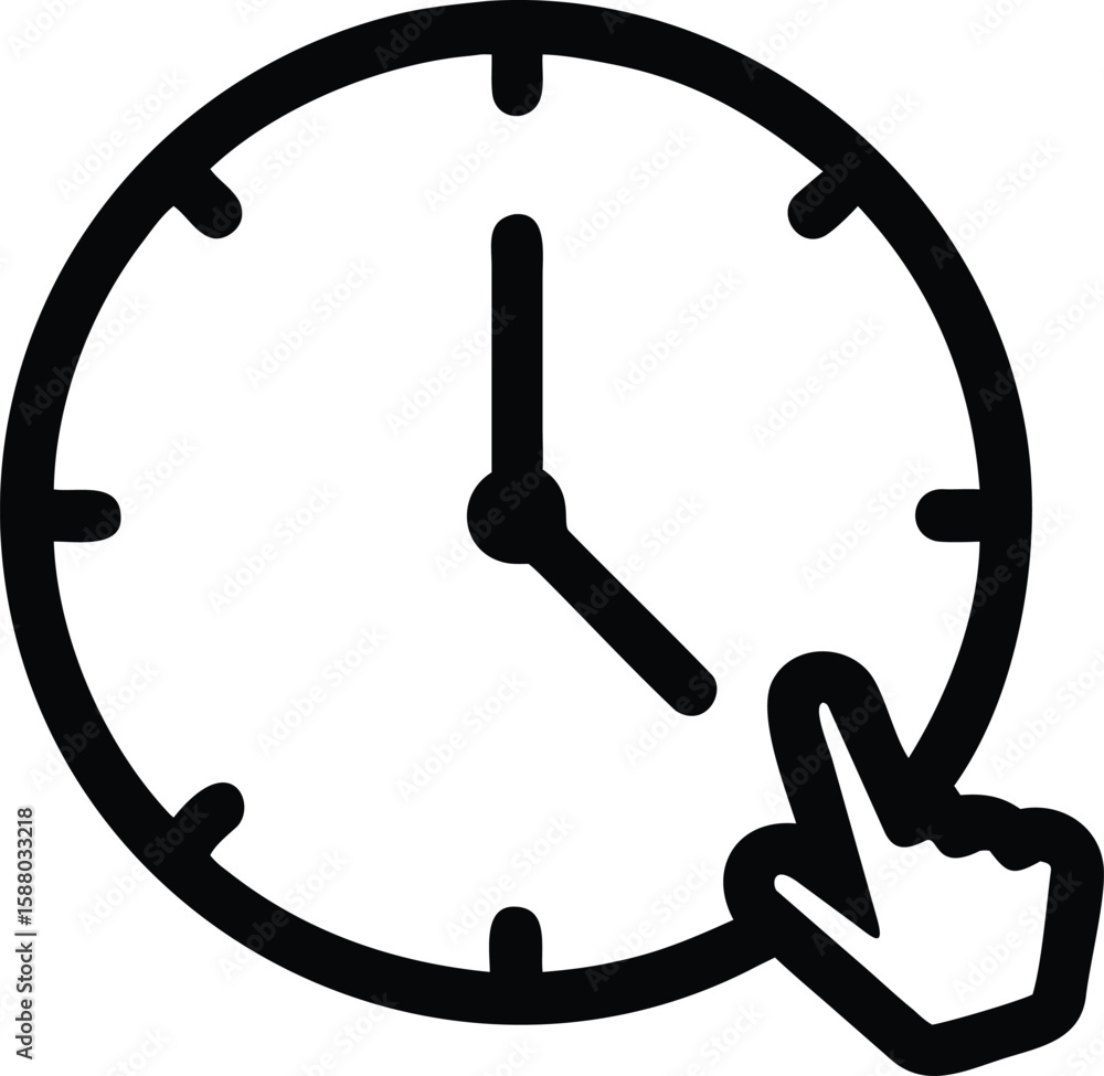 Aufkleber bold black outline circular clock icon with time hands isolated on transparent background