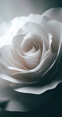 Close-up of a pale white rose, intricate petals