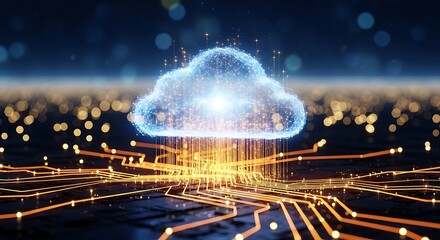 Glowing Cloud Connected to Circuitry with Bokeh Background