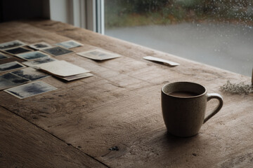 minimalistic and serene christmas celebration atmosphere in usa featuring vintage christmas cards displayed