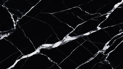 A high-resolution photograph of black marble with dramatic white veining patterns.