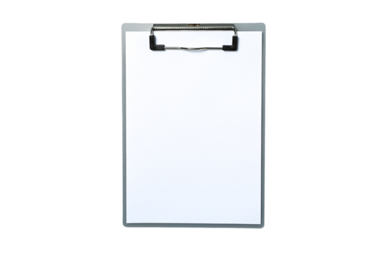 Blank clipboard ready for notes or drawing tasks, isolated on white, PNG